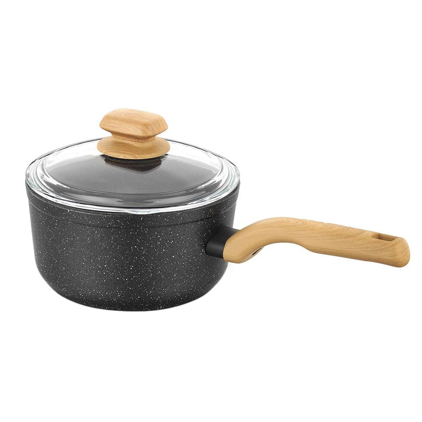 Korkmaz Montana 2 Piece 2 Liter Aluminum Nonstick Saucepan with Lid and Faux Wood Handles W2B