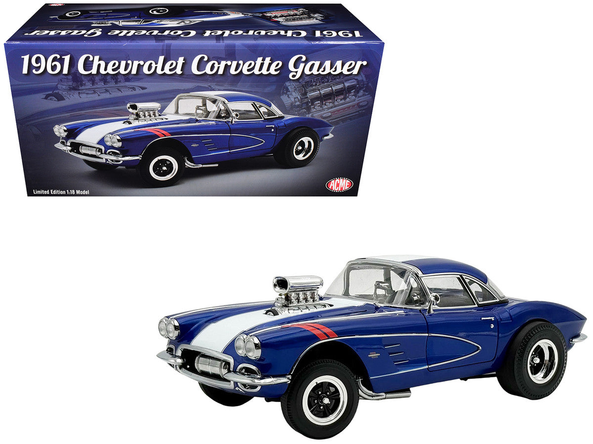 1961 Chevrolet Corvette Grand Sport Gasser Admiral Blue Metallic with White Stripe Limited Edition to 204 pieces Worldwide 1/18 Diecast Model Car by ACME Acme