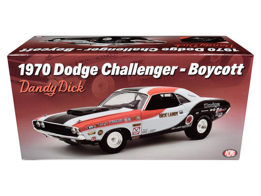 1970 Dodge Challenger "Boycott - 'Dandy' Dick Landy" White with Black and Red Stripes and Graphics Limited Edition to 500 pieces Worldwide 1/18 Diecast Model Car by ACME Acme