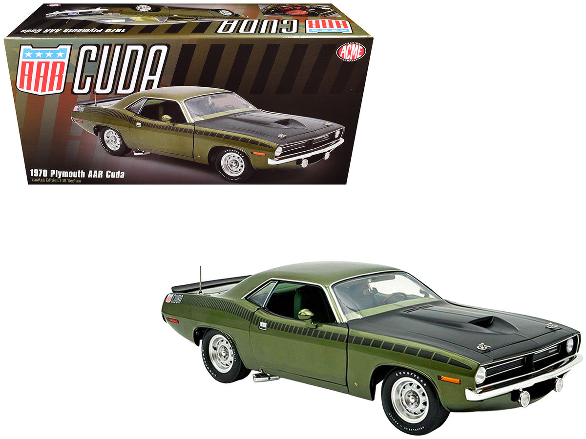 1970 Plymouth AAR Cuda Ivy Green Metallic with Black Stripes and Green Interior Limited Edition to 576 pieces Worldwide 1/18 Diecast Model Car by ACME Acme