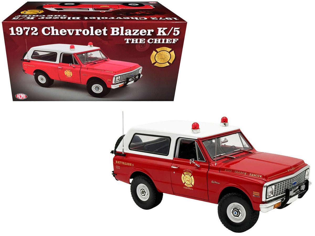 1972 Chevrolet Blazer K/5 "The Chief - Winder Fire Department Georgia Battalion 1" Red with White Top Limited Edition to 246 pieces Worldwide 1/18 Diecast Model Car by ACME Acme