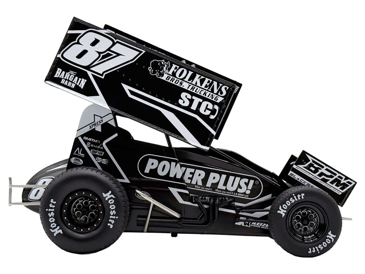 Winged Sprint Car #87 Aaron Reutzel "Power Plus" Black (2026) 1/18 Diecast Model Car by ACME Acme