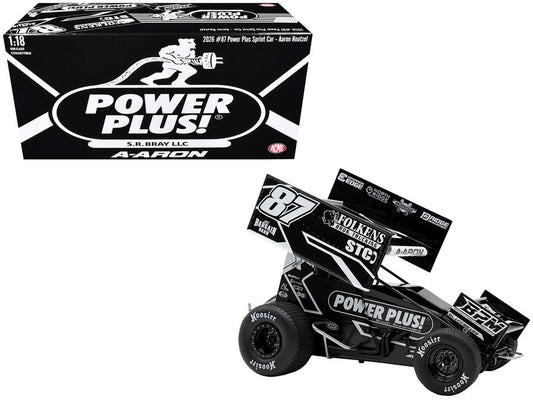 Winged Sprint Car #87 Aaron Reutzel "Power Plus" Black (2026) 1/18 Diecast Model Car by ACME Acme