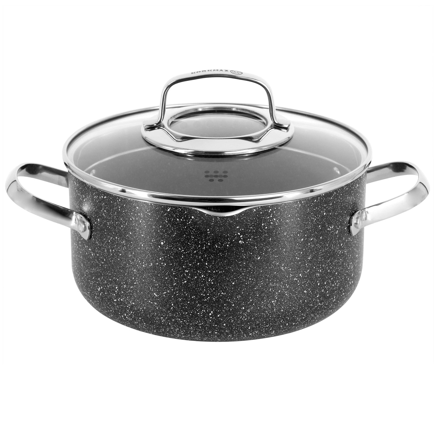 Korkmaz Galaksi Non Stick 8 Inch 3 Liter Casserole with Lid in Black W2B