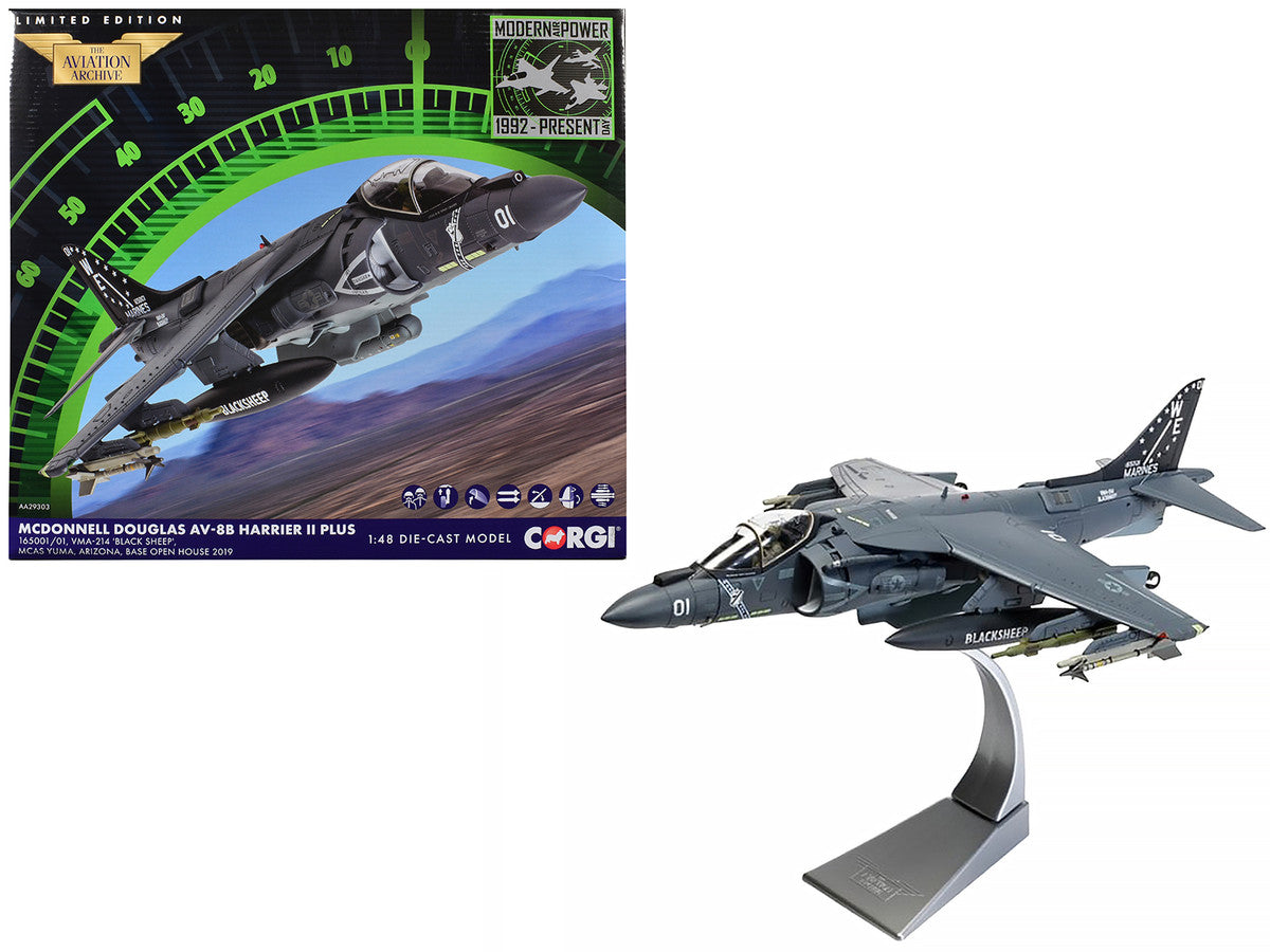 McDonnell Douglas AV-8B Harrier II Plus Aircraft "165001/01 VMA-214 Black Sheep MCAS Yuma" (2019) United States Marine Corps "The Aviation Archive" Series 1/48 Diecast Model by Corgi-4