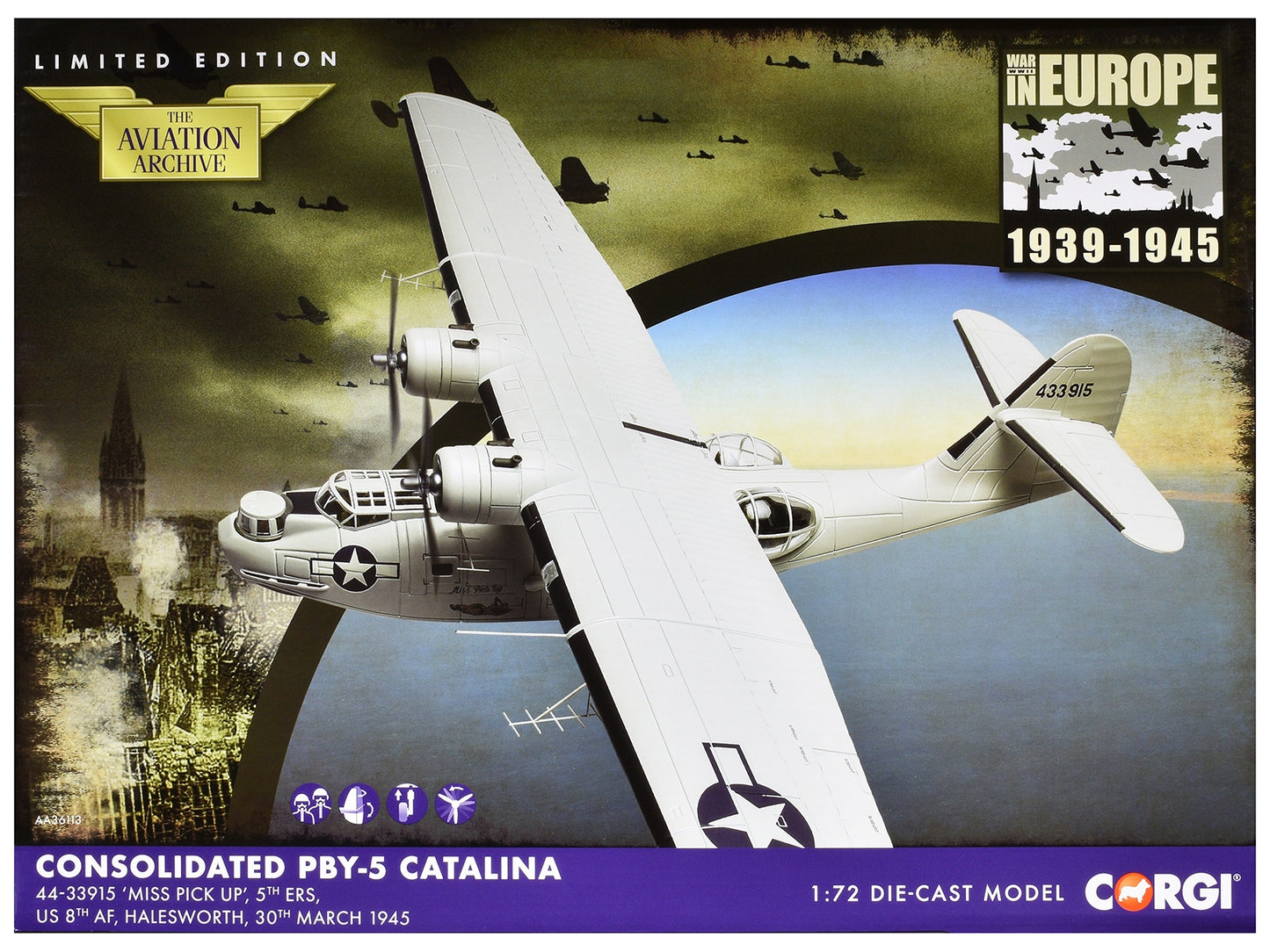Consolidated PBY-5 Catalina Patrol Aircraft "Miss Pick Up 5th ERS 8th AF Halesworth" (1945) United States Army Air Forces "The Aviation Archive" Series 1/72 Diecast Model by Corgi