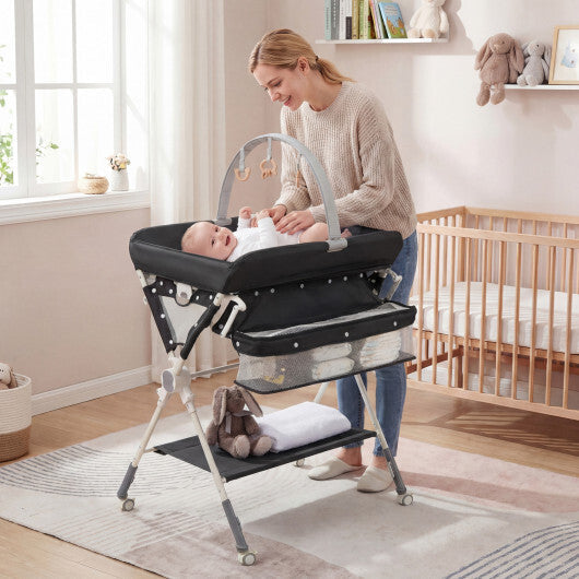 Baby Changing Table Foldable Diaper Changing Station with Storage Bag and Shelf-Black W2B