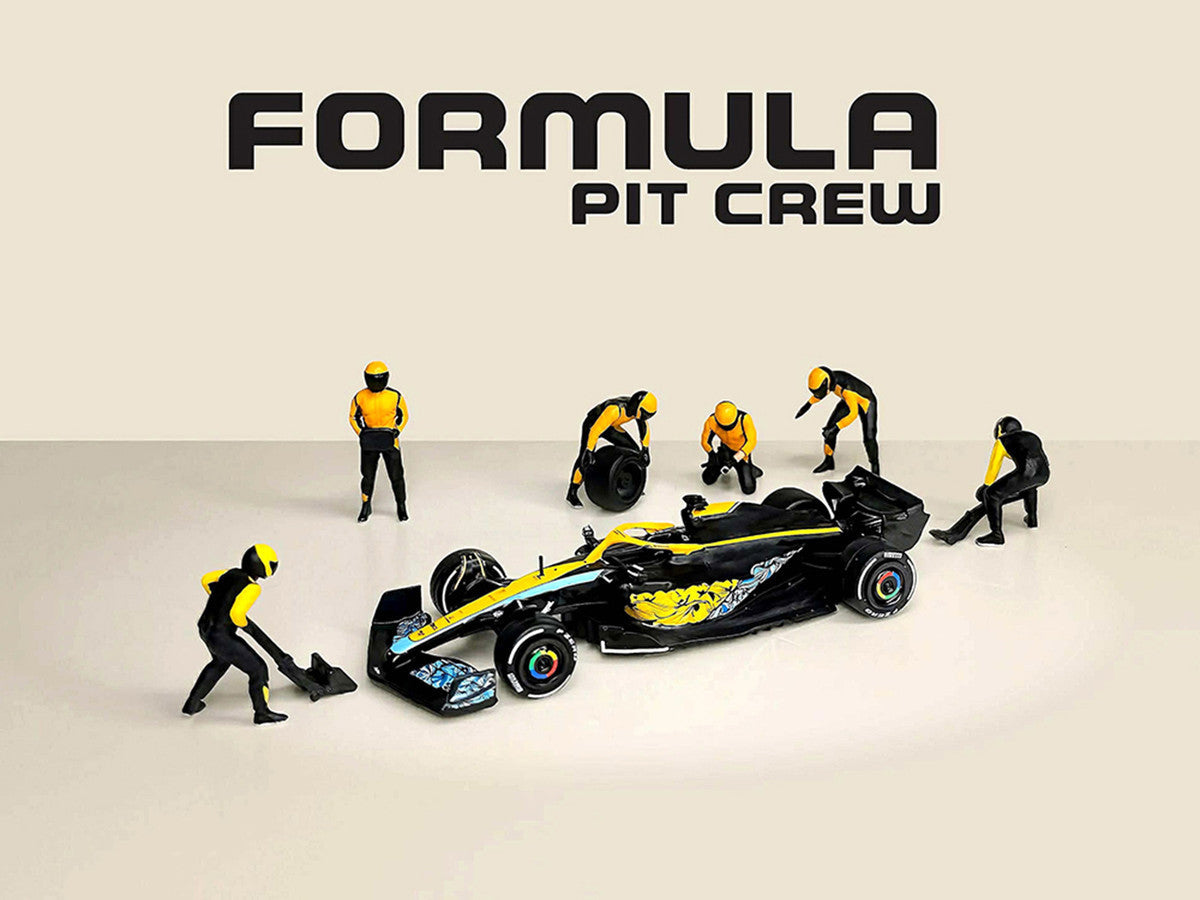 "Formula Pit Crew – Team Orange" 6 piece Diecast Figure Set (6 Figures) Limited Edition for 1/64 Scale Models by American Diorama American Diorama