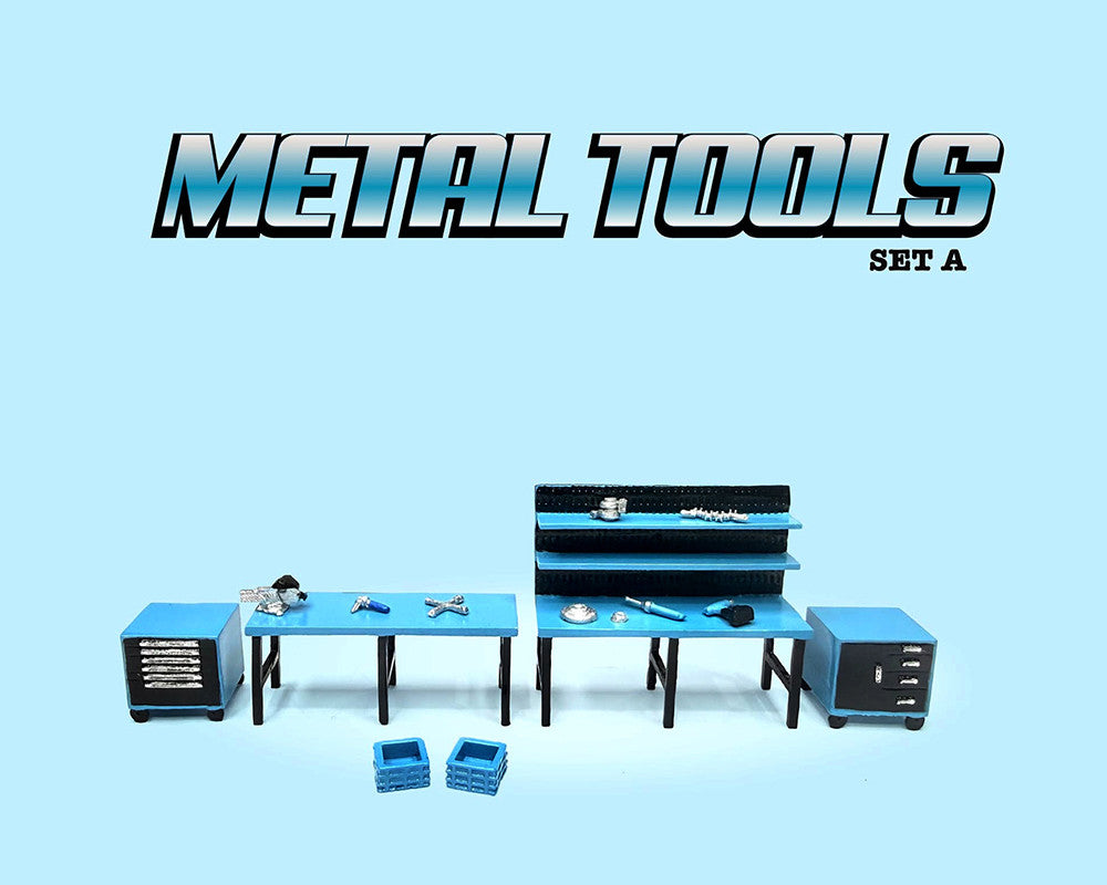 "Metal Tools" Set A Blue of 14 Pieces Limited Edition for 1/64 Scale Models by American Diorama American Diorama