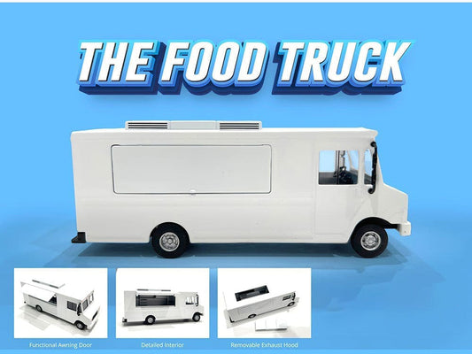 Food Truck Plain White with Graphics 1/64 Diecast Model by American Diorama American Diorama