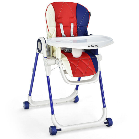 Baby High Chair Foldable Feeding Chair with 4 Lockable Wheels-Black W2B
