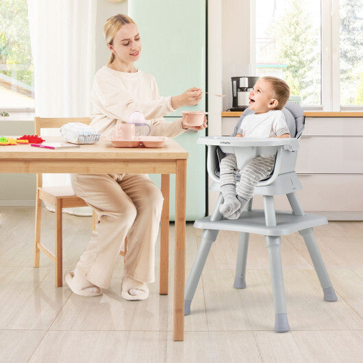 6-in-1 Convertible Baby High Chair with Adjustable Removable Tray-Gray W2B