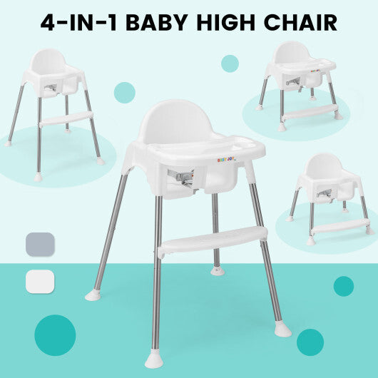 4-in-1 Convertible Baby High Chair with Removable Double Tray-Gray W2B