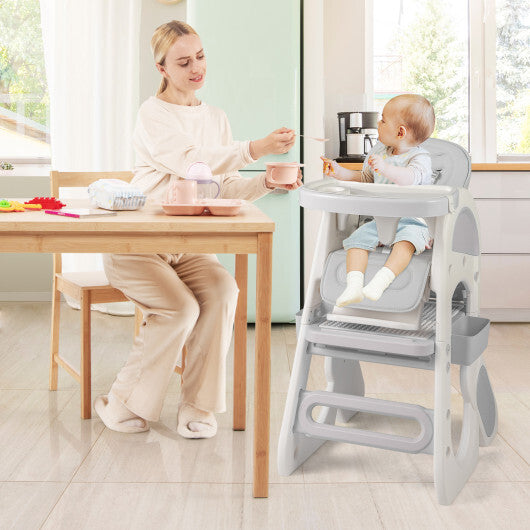 Convertible Baby High Chair with Double-layer Tray and Adjustable Backrest-Pink W2B