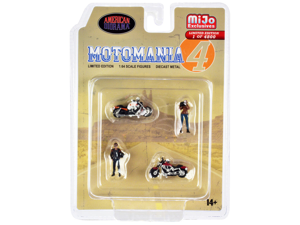 "Motomania 4" 4 piece Diecast Set (2 Figures and 2 Motorcycles) Limited Edition to 4800 pieces Worldwide 1/64 Scale Models by American Diorama American Diorama
