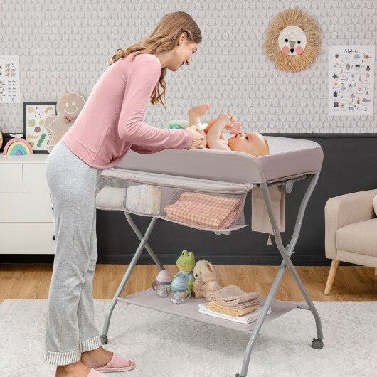 Baby Changing Table with Safety Belt and 4-side Defence-Gray - Color: Gray W2B
