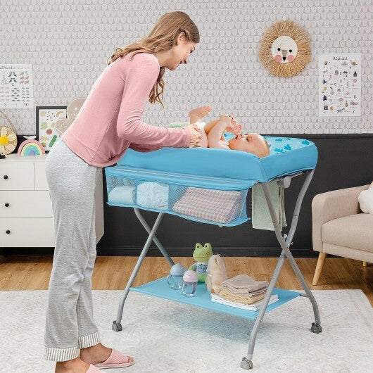Baby Changing Table with Safety Belt and 4-side Defence-Gray