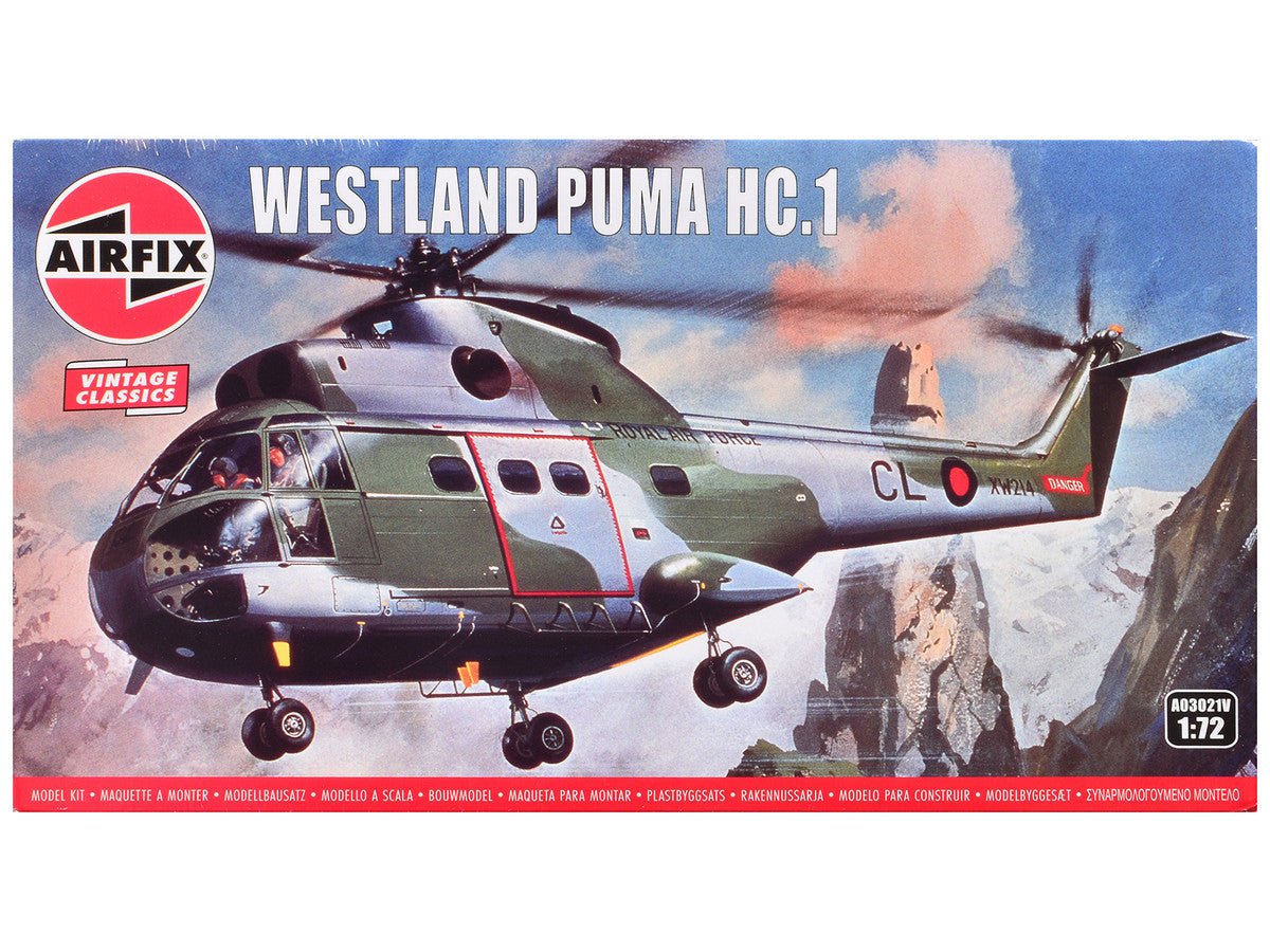 Level 2 Model Kit Westland Puma HC.1 Helicopter with 2 Scheme Options 1/72 Plastic Model Kit by Airfix Airfix