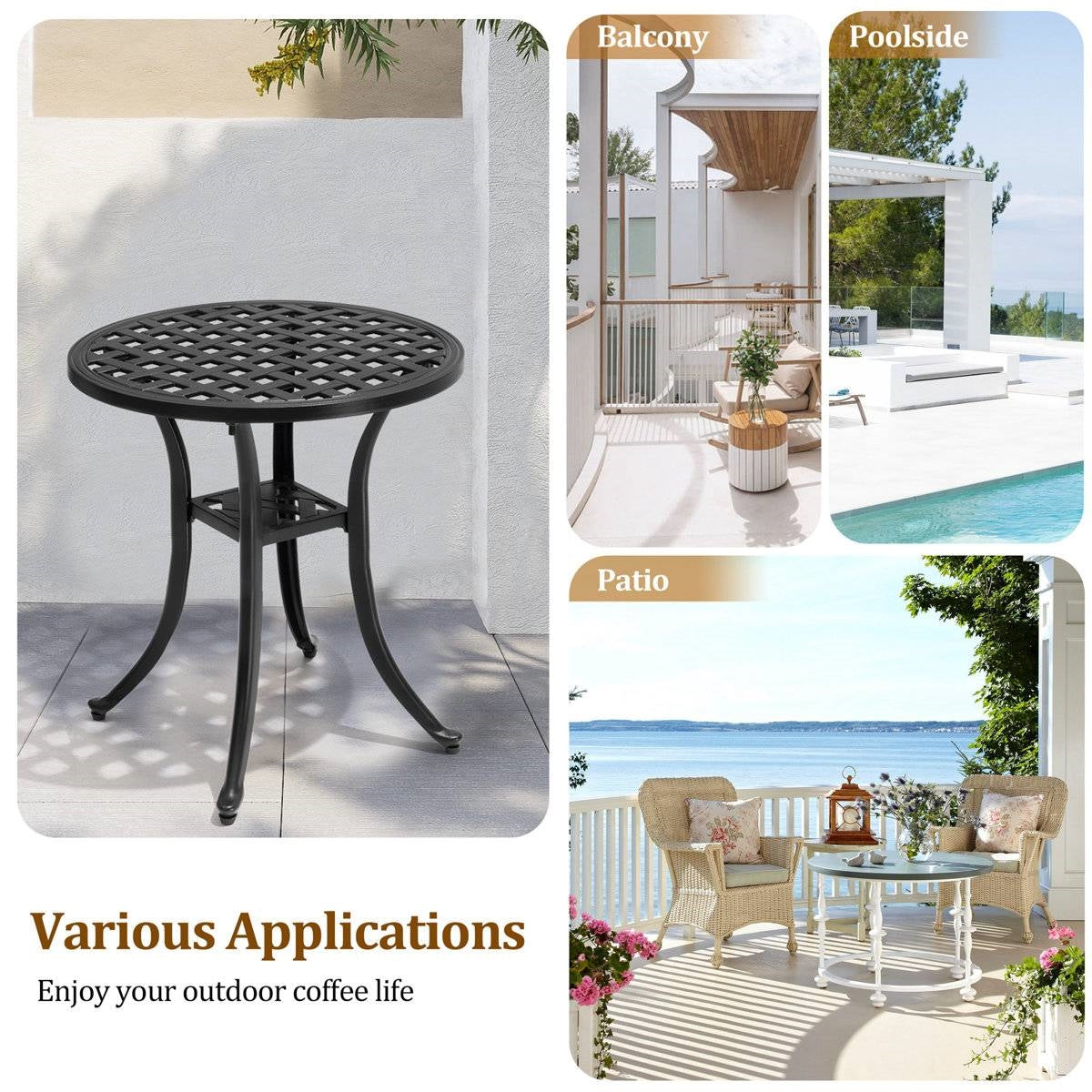 Round Weather Resistant Black Powder Coated Aluminum Outdoor Patio Bistro Table FastFurnishings