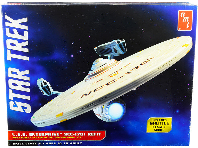Skill 2 Model Kit U.S.S. Enterprise NCC-1701 Refit Starship "Star Trek" 1/537 Scale Model by AMT AMT