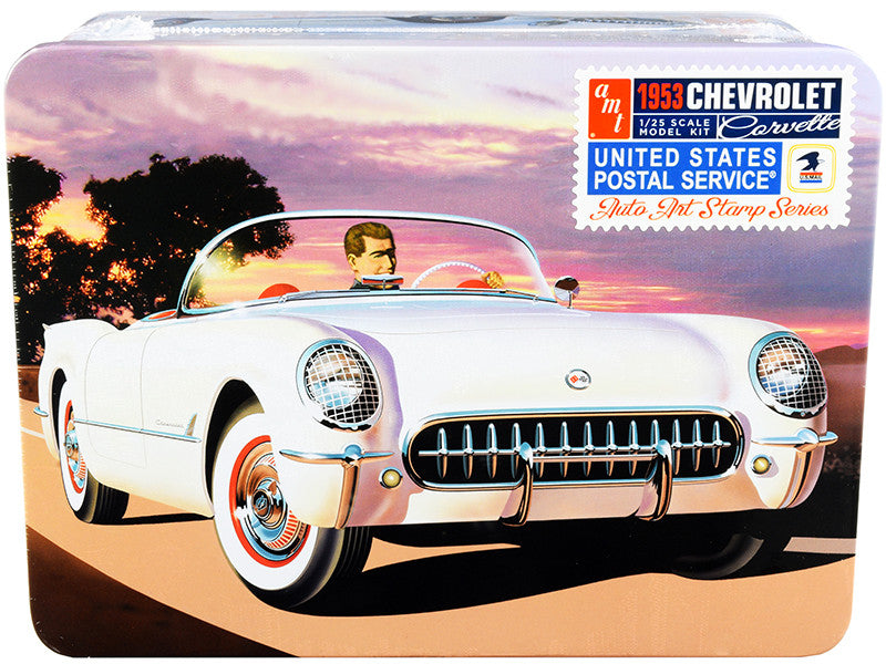 Skill 2 Model Kit 1953 Chevrolet Corvette "USPS" (United States Postal Service) Themed Collectible Tin 1/25 Scale Model by AMT AMT