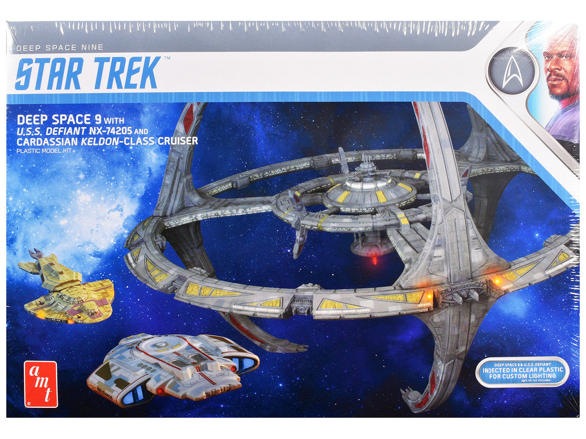 Skill 2 Model Kit Deep Space 9 Space Station with USS Defiant NX-74205 Space Ship and Cadassian Keldon-Class Cruiser "Star Trek: Deep Space Nine" (1993-1999) TV Series 1/3300 Scale Model by AMT AMT