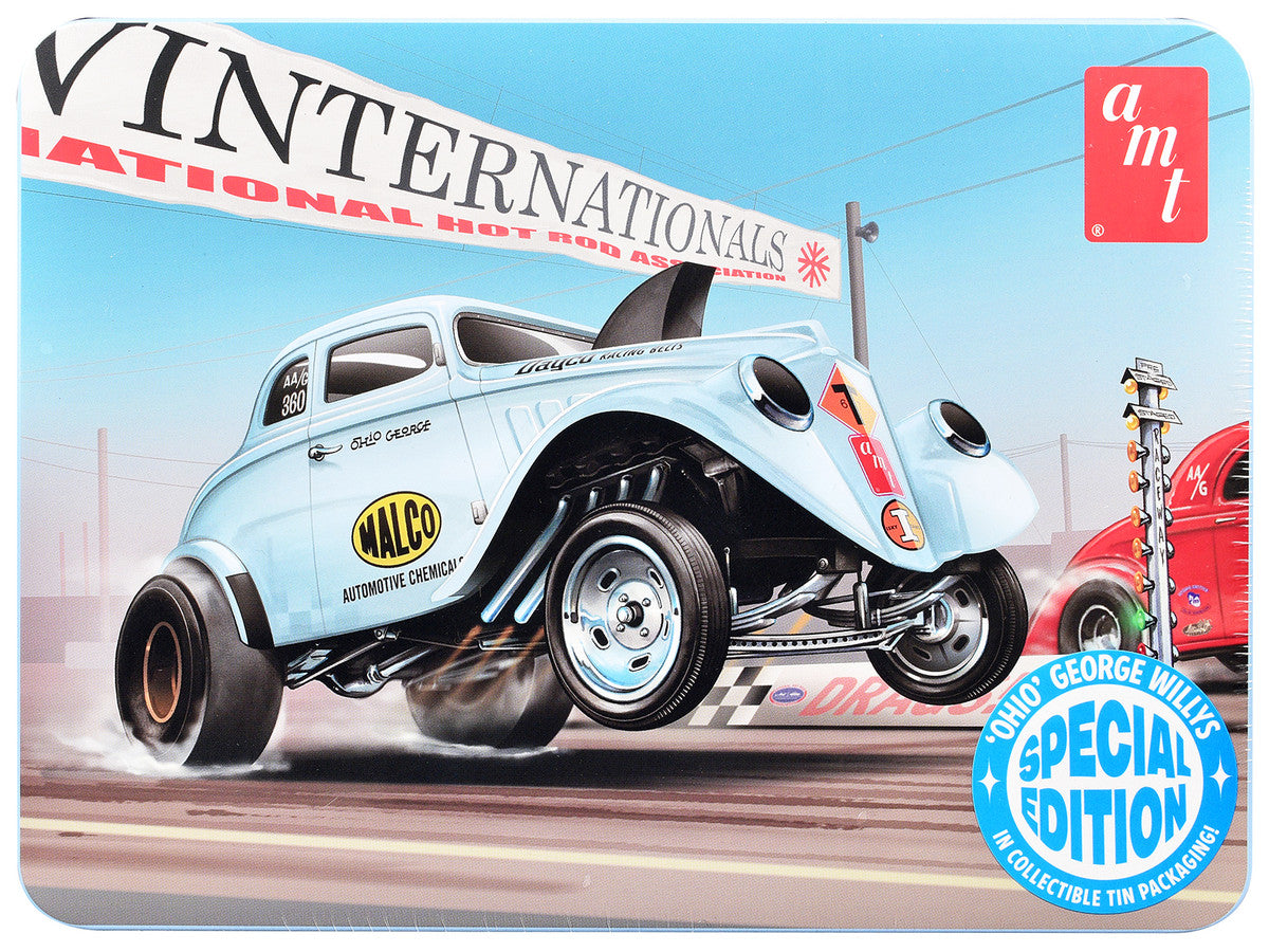 Skill 2 Model Kit 1933 Willys Gasser "Ohio George" with Collectible Tin Packaging 1/25 Scale Model by AMT AMT