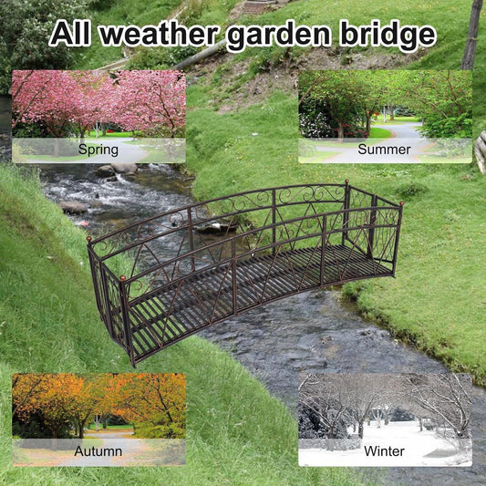 Outdoor Black Metal Arch 8-ft Garden Bridge with Safety Side Rails-1