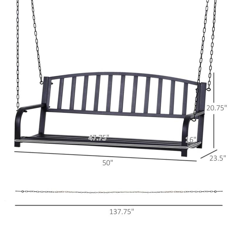 Modern Farmhouse Antique Black 2-Person Metal Outdoor Hanging Porch Swing FastFurnishings