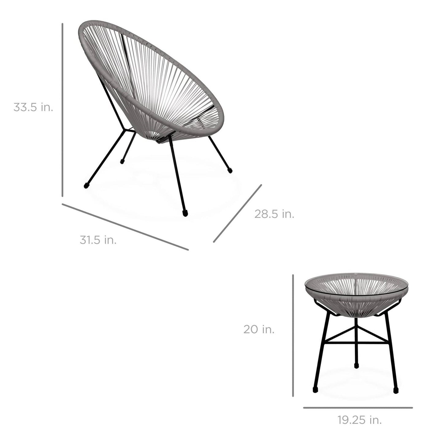 3 Piece Grey Oval Patio Rope Woven Chair Bistro Set FastFurnishings