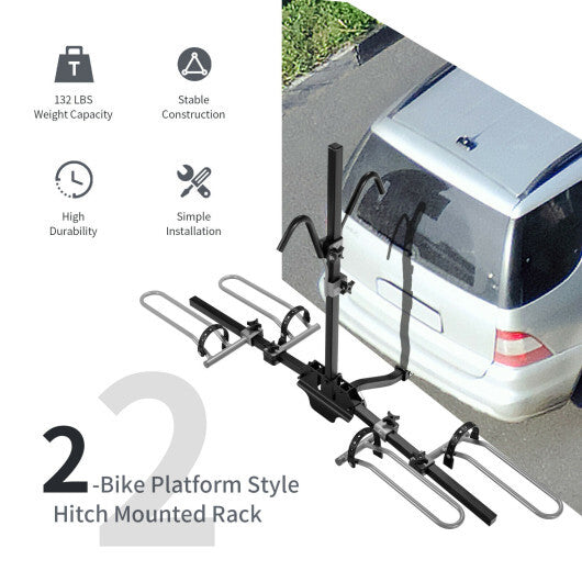 2-Bike Hitch Mount Bike Rack for 1-1/4 Inch or 2 Inch Receiver-Black W2B