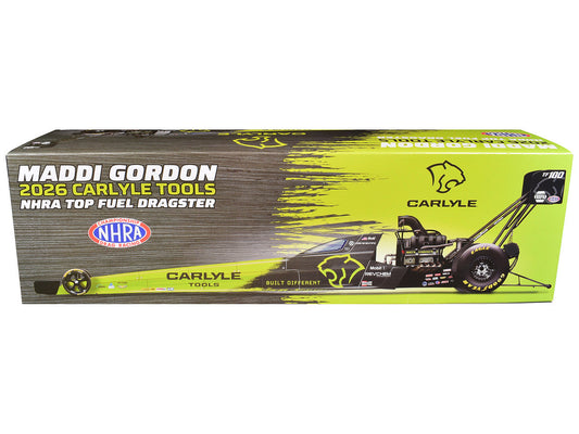 NHRA TFD (Top Fuel Dragster) #TF100 Maddi Gordon "Carlyle Tools" Green and Black (2026) 1/24 Diecast Model Car Auto World Autoworld