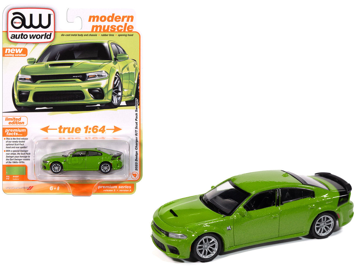 2023 Dodge Charger R/T Scat Pack Swinger Sublime Green Metallic "Modern Muscle" Series 1/64 Diecast Model Car by Auto World Autoworld