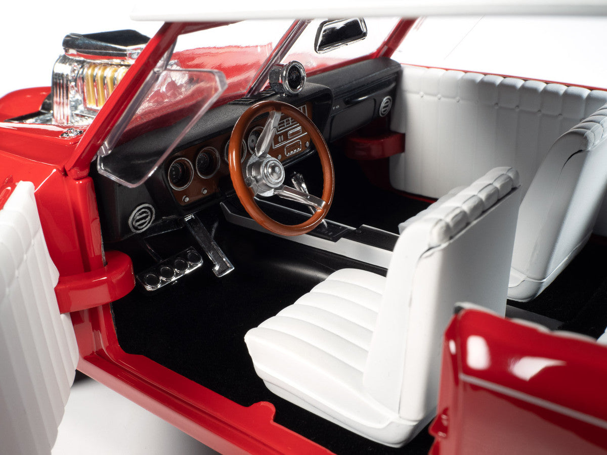 Monkeemobile Red with White Top and Interior "The Monkees" with Four Monkees Figure Cutouts "Silver Screen Machines" Series 1/18 Diecast Model Car by Auto World Autoworld