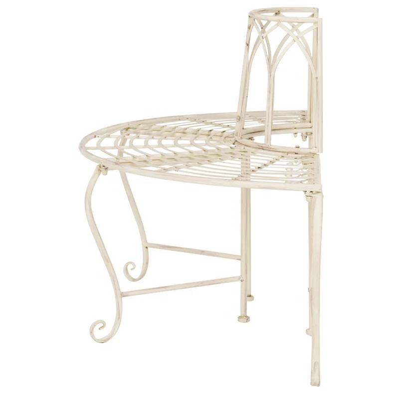 Half-Circle Outdoor Patio Garden Antique White Wrought Iron Tree Bench FastFurnishings