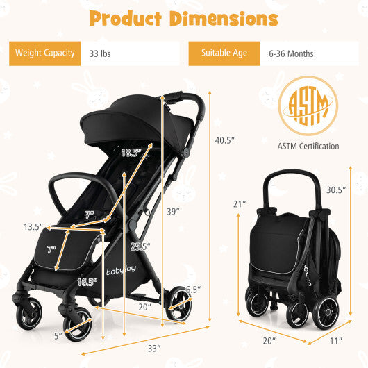 Lightweight Baby Stroller |Compact Travel Stroller for Airplane Fits Airplane Cabin & Overhead W2B
