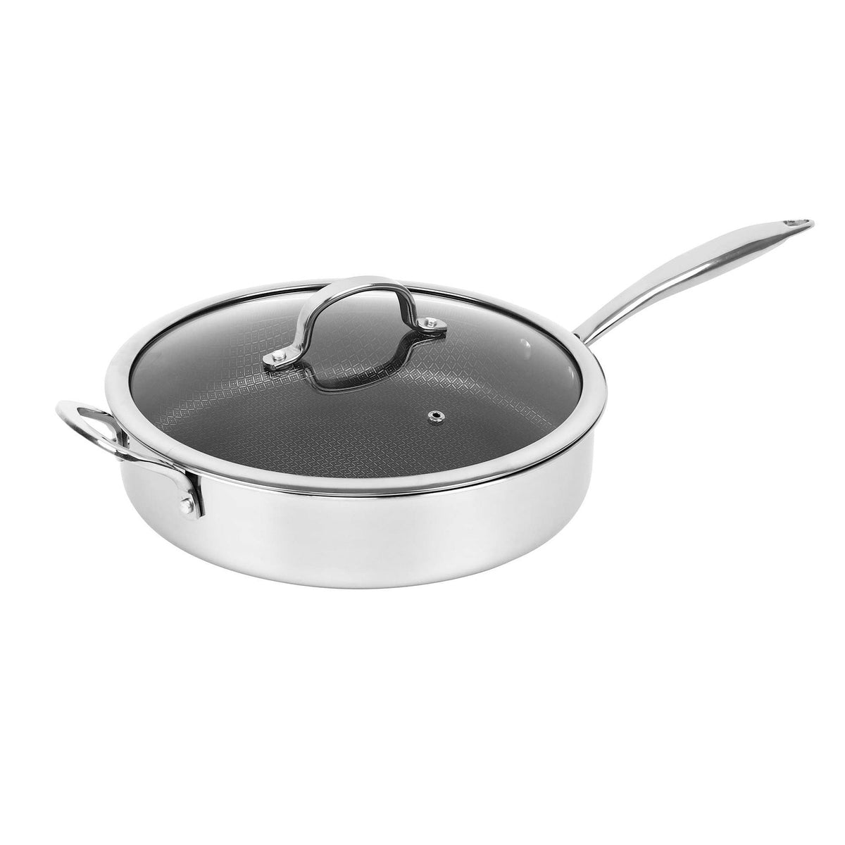 Brentwood 11 inch Hybrid Non-Stick Stainless Steel Deep Saute Pan with Glass Lid W2B