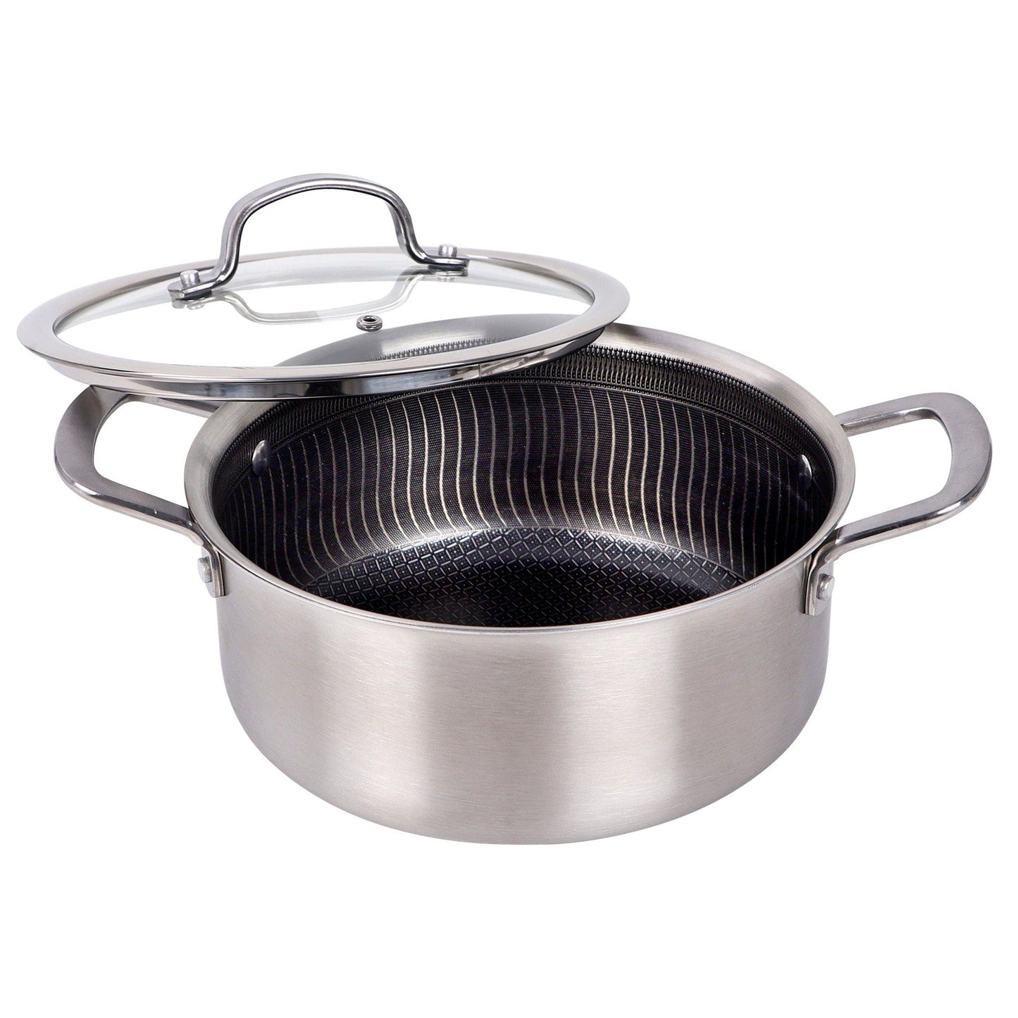Brentwood 4 Quart 3-Ply Hybrid Non-Stick Stainless Steel Dutch Oven with Tempered Glass Lid W2B