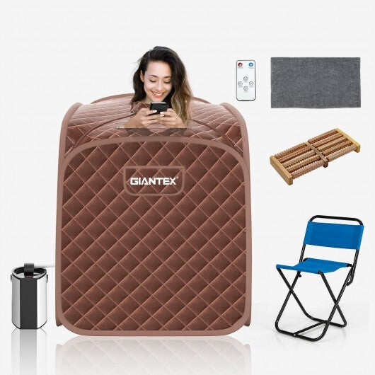 Portable Personal Steam Sauna Spa with Steamer Chair-Black W2B