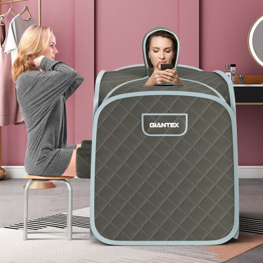800W 2 Person Portable Steam Sauna Tent SPA with Hat Side Holes 3L Steamer-Gray - Color: Gray W2B