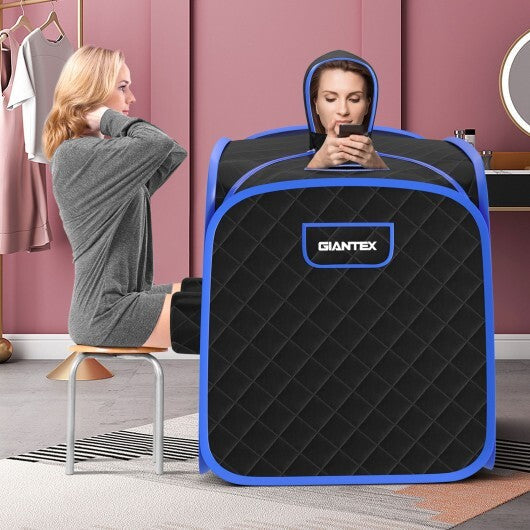 800W 2 Person Portable Steam Sauna Tent SPA with Hat Side Holes 3L Steamer-Gray W2B