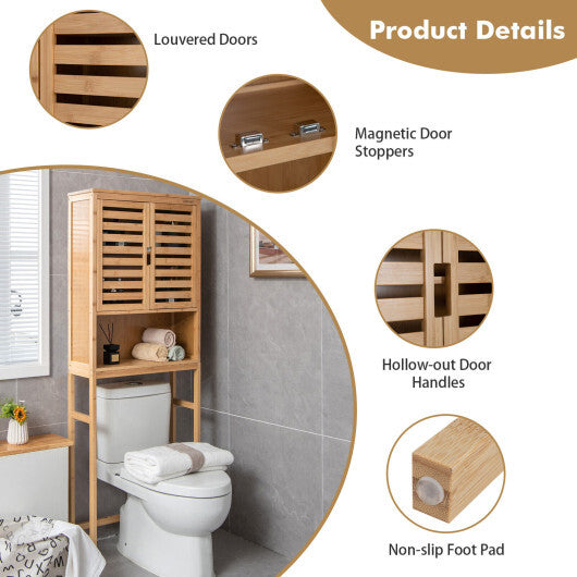 Bamboo Over The Toilet Storage Cabinet Bathroom with Adjustable Shelf-Natural W2B
