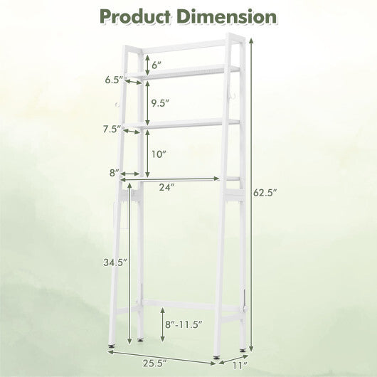 3-Tier Over The Toilet Storage Shelf with Adjustable Bottom Bar-Black W2B