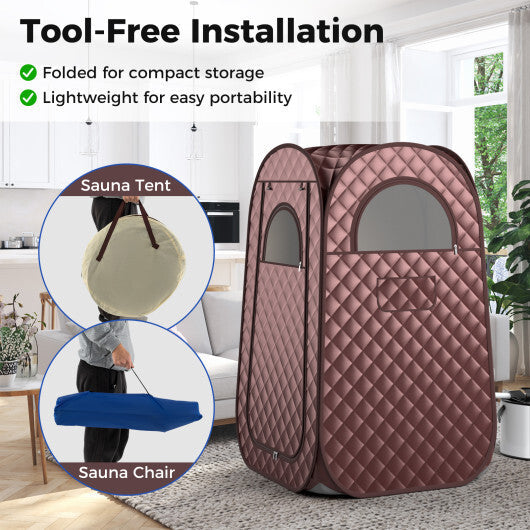 Full-Body Personal Sauna Tent with 1000W 3L Steam Generator for Home Spa Relaxation-Coffee W2B