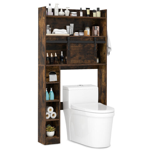 Over The Toilet Storage Cabinet with Sliding Barn Door and Adjustable Shelves-White W2B