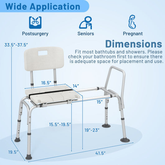 Sliding Tub Transfer Bench with Extra-Wide Seat for Elderly and Disabled W2B