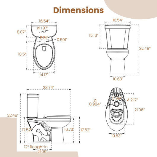 Standard Toilet with 17.5 Inch ADA Comfort Chair Height Seat W2B