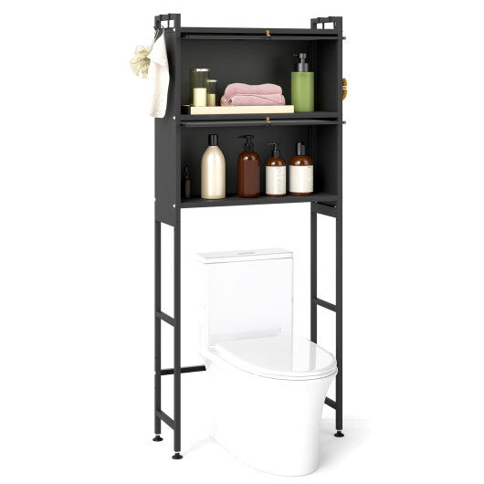 Over-the-toilet Cabinet Bathroom Organizer with 2 Flip-up Cabinets-White W2B