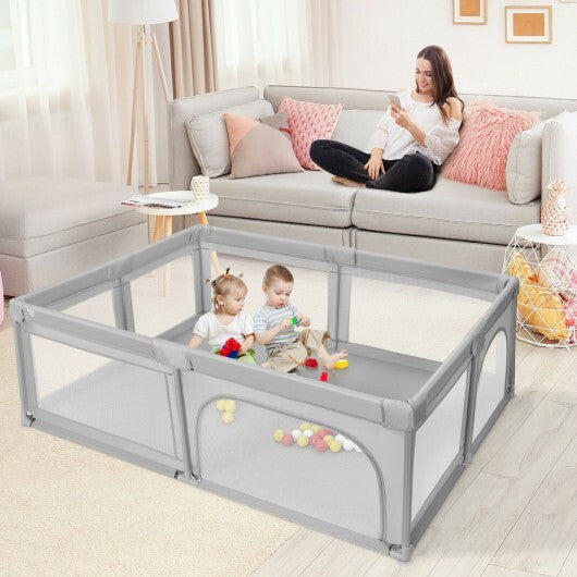 Extra-Large Safety Baby Fence with 50 Ocean Balls-Gray W2B