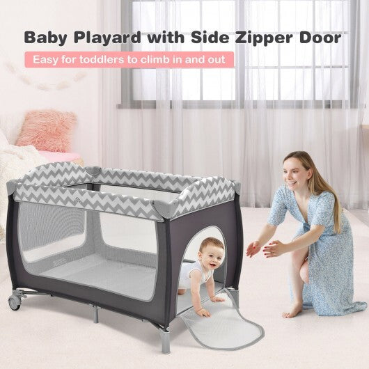 3-in-1 Portable Baby Playard with Zippered Door and Toy Bar-Blue W2B